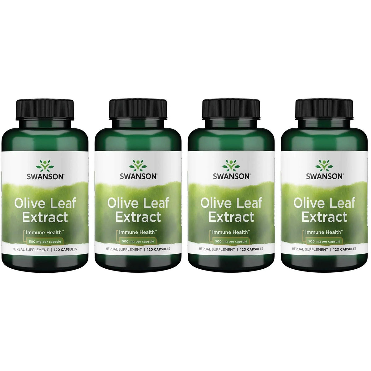 Botella de Swanson con extracto de hoja de olivo en cápsulas de 500 mg.