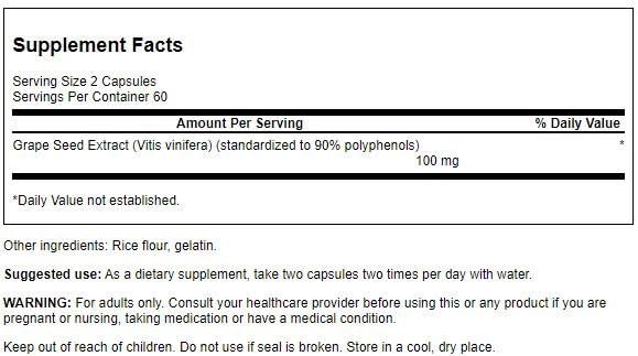 Frasco de Swanson con extracto de semilla de uva estandarizado, ideal para salud cardiovascular