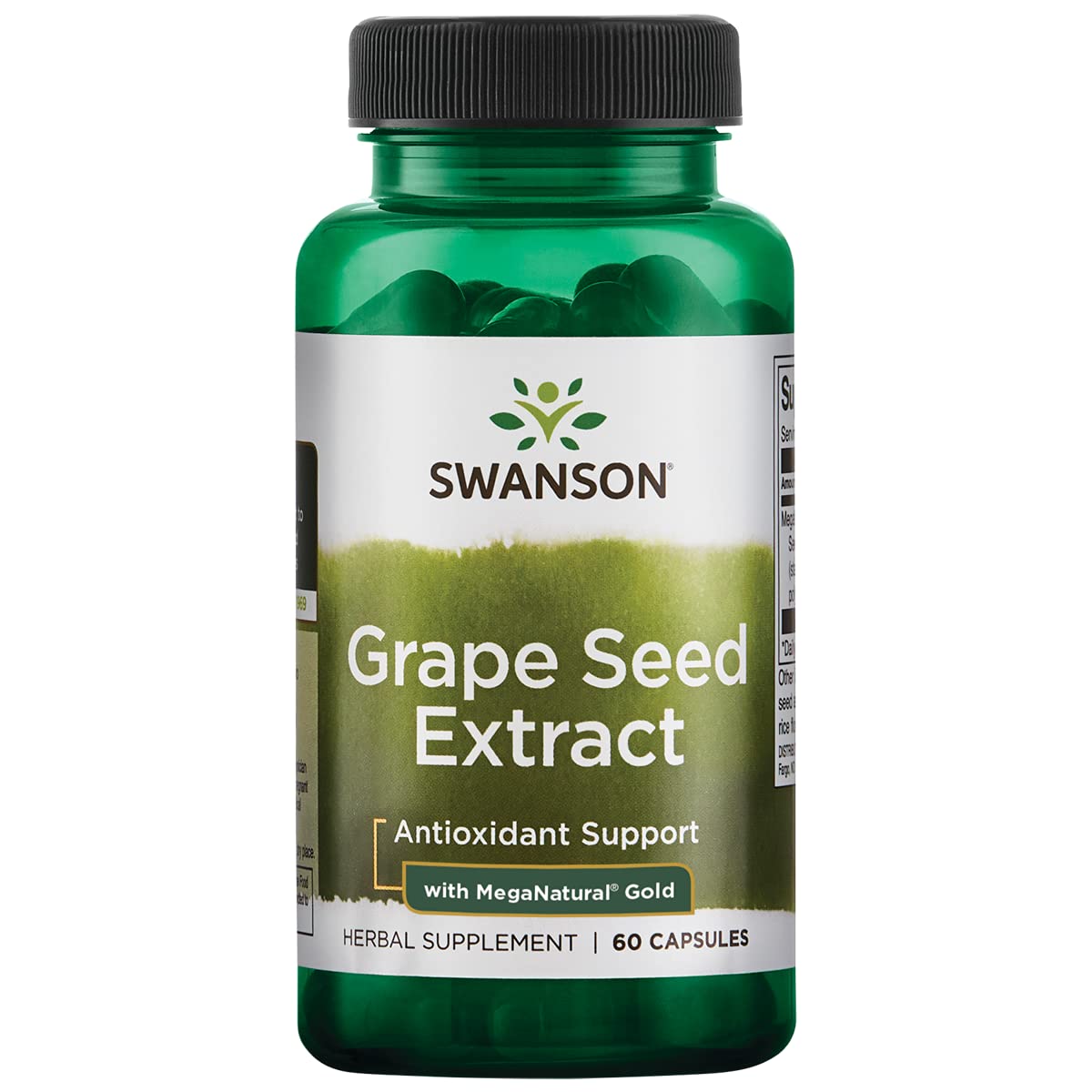 Swanson Extracto de Semilla de Uva Meganat, frasco de 60 cápsulas para uso diario.