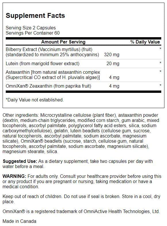 Swanson EyesAlive cápsulas: nutrición ocular con carotenoides para un día activo.