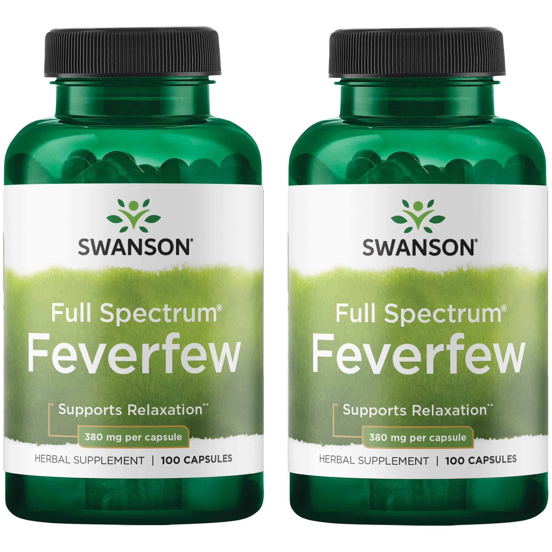 Frasco de Swanson Feverfew 380 mg, cápsulas, para relajación y bienestar diario.