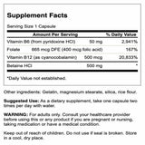 Etiqueta de Swanson fórmula de homocisteína: vitaminas B y folato para el bienestar diario.