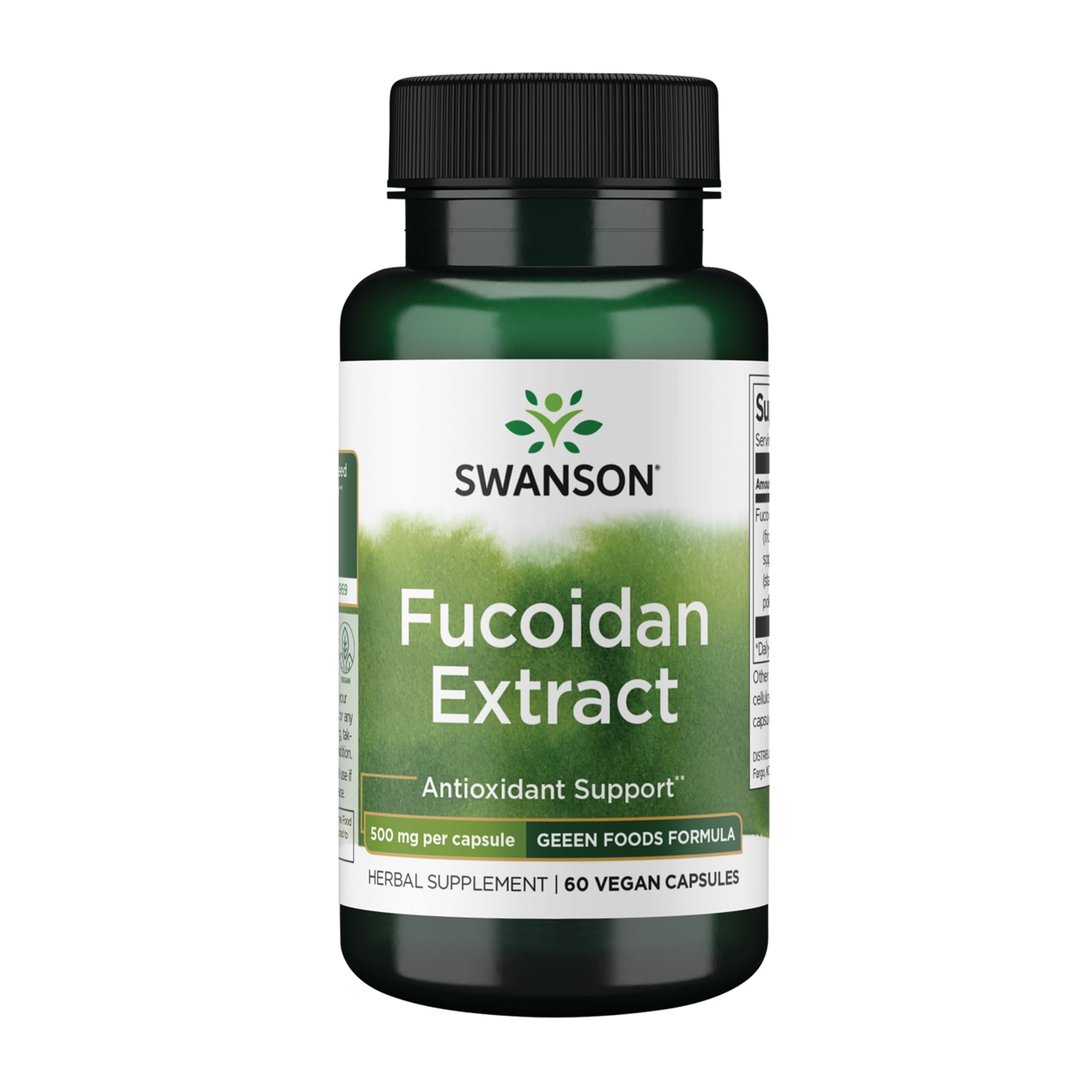 Swanson fucoidan extracción 500 mg, cápsulas veganas para apoyo inmunitario diario.