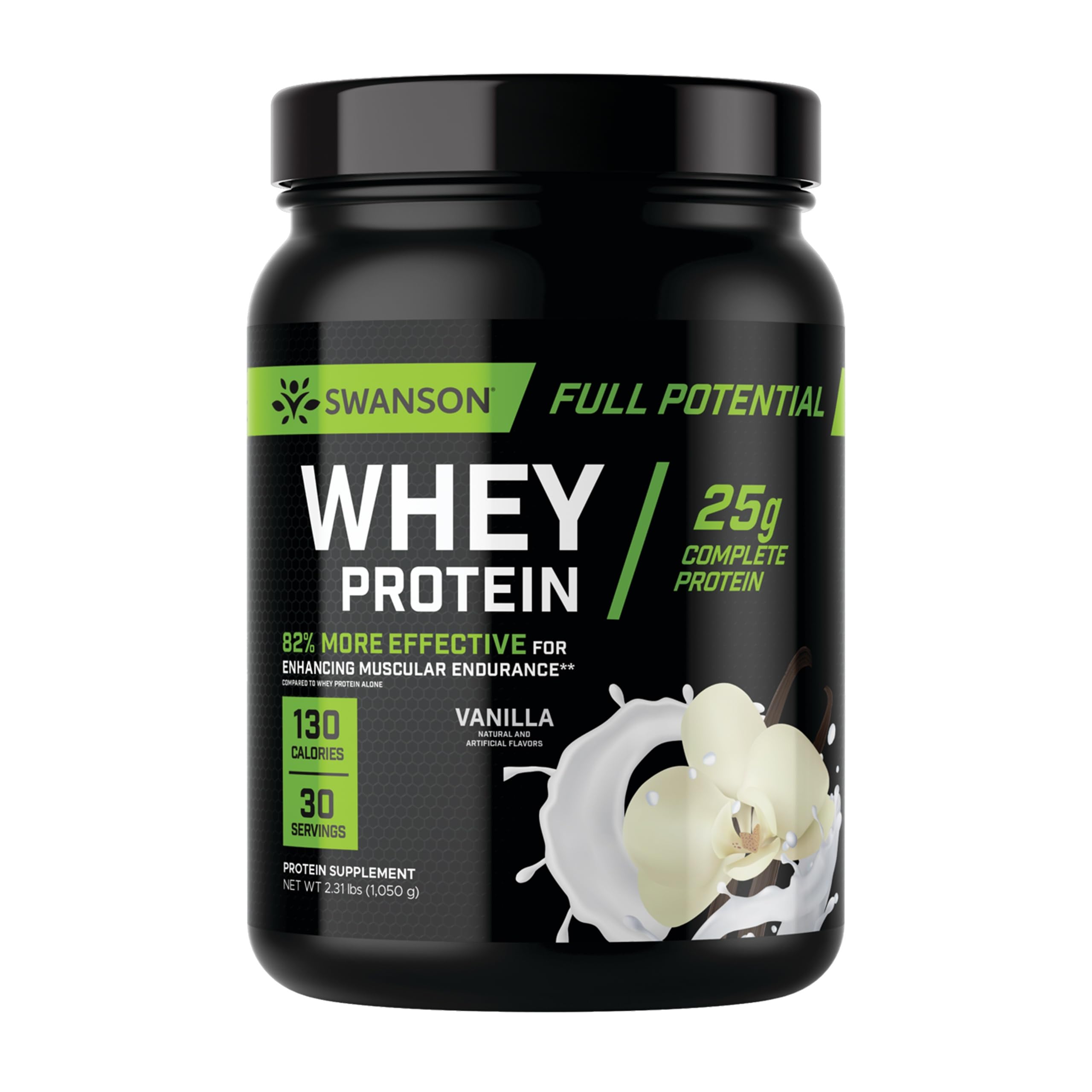Swanson Full Potential Proteína de Suero Vainilla en lata para entrenamientos consistentes y recuperación.