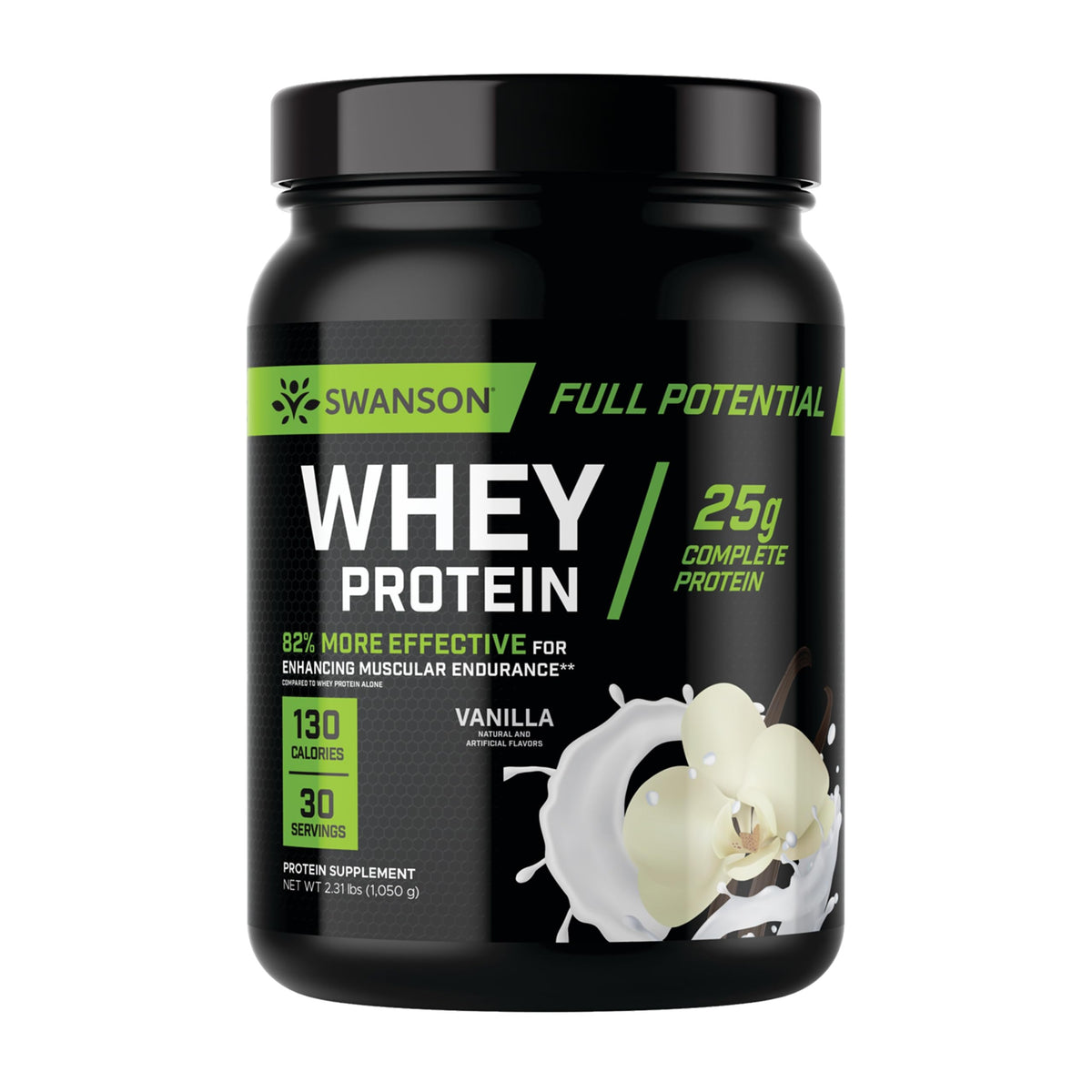 Swanson Full Potential Proteína de Suero Vainilla en lata para entrenamientos consistentes y recuperación.