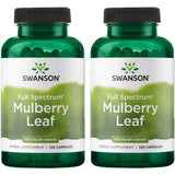 Swanson Hoja de Morera de Espectro Completo, botella con cápsulas, apoya el bienestar general y la actividad antioxidante.