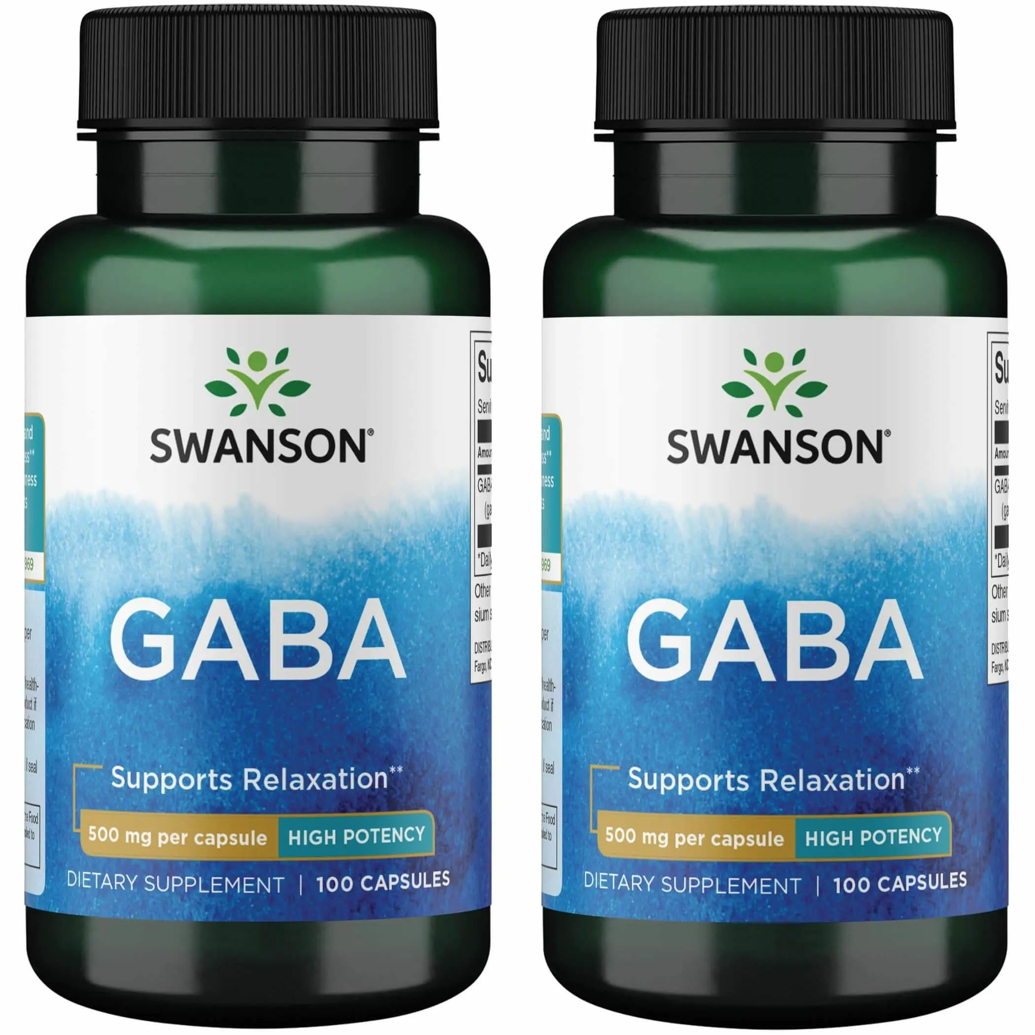 Swanson GABA, botella frontal 500 mg, apoyo para la relajación suave.