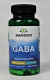 Swanson GABA, etiqueta en primer plano, información de pureza y potencia.
