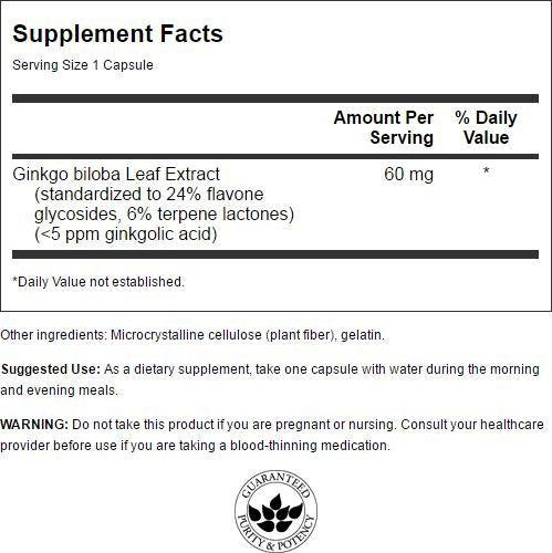Swanson extracto de ginkgo biloba, etiqueta clara para identificar ingredientes.