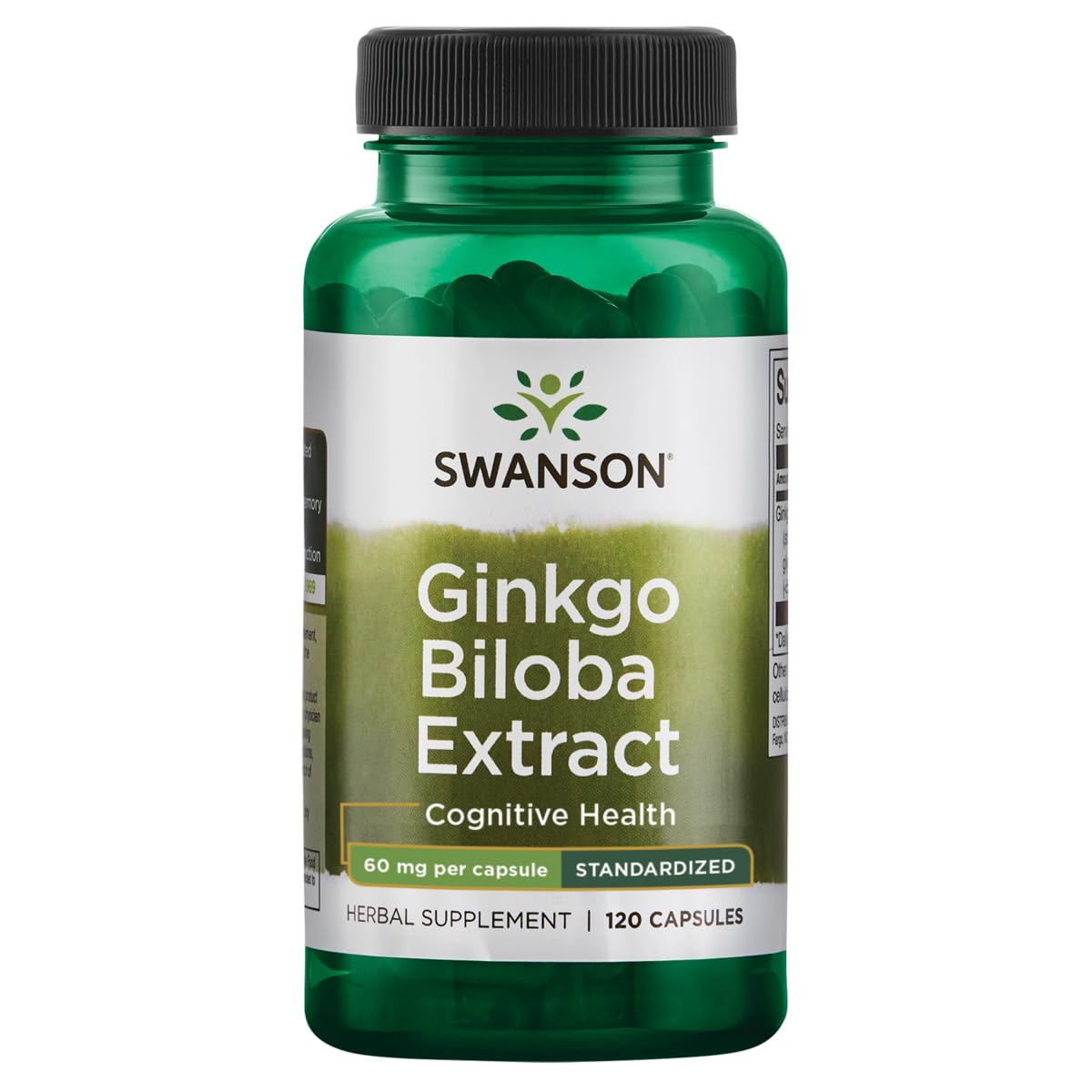 Swanson Ginkgo Biloba, extracto 24%, botella de cápsulas para apoyo cognitivo