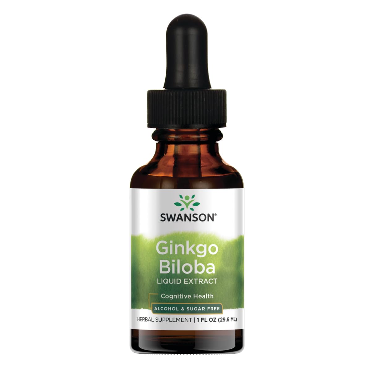 Swanson Ginkgo Biloba Extracto Líquido, botella de 1 oz para uso diario.