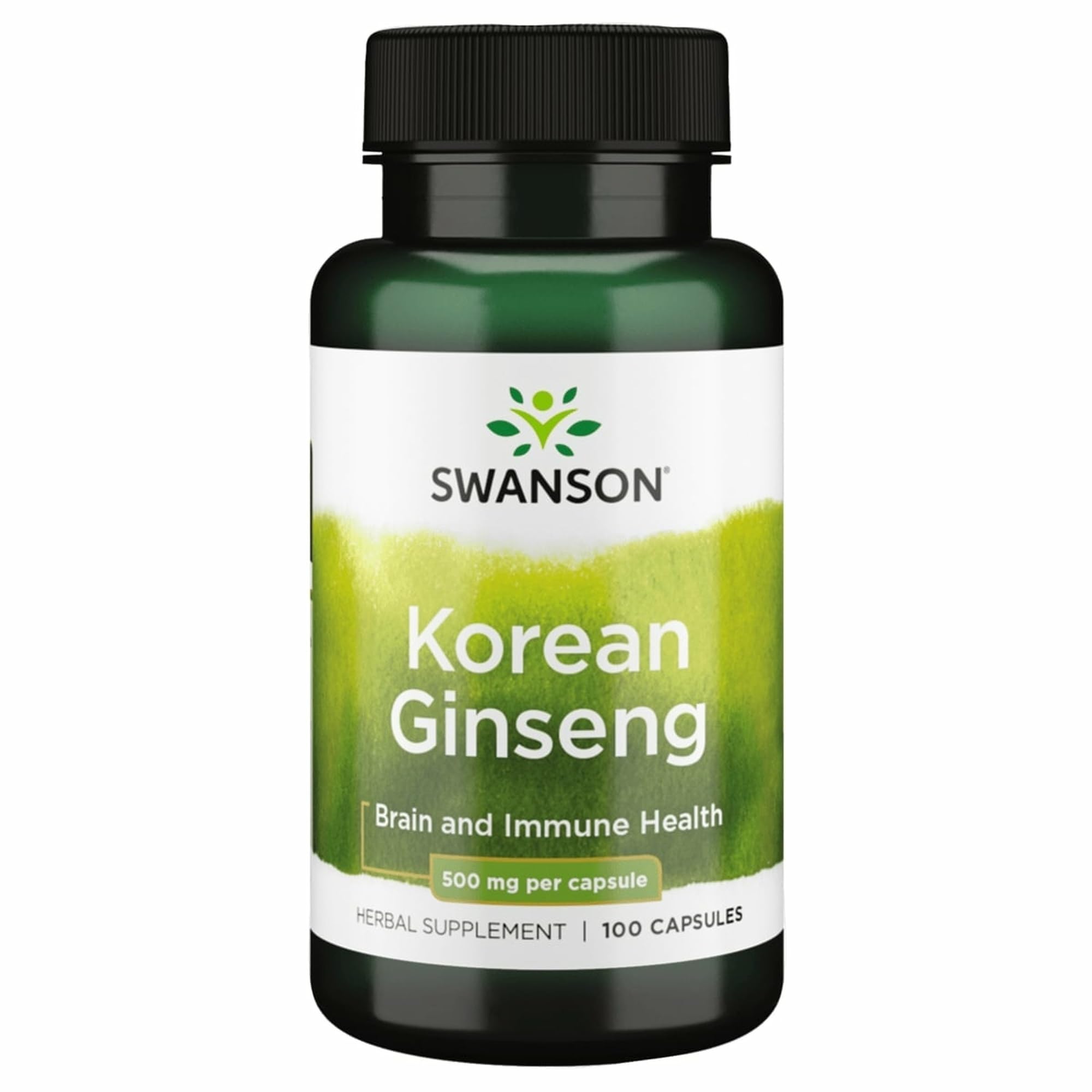 Swanson ginseng coreano 500 mg, frasco visible, apoyo al bienestar diario