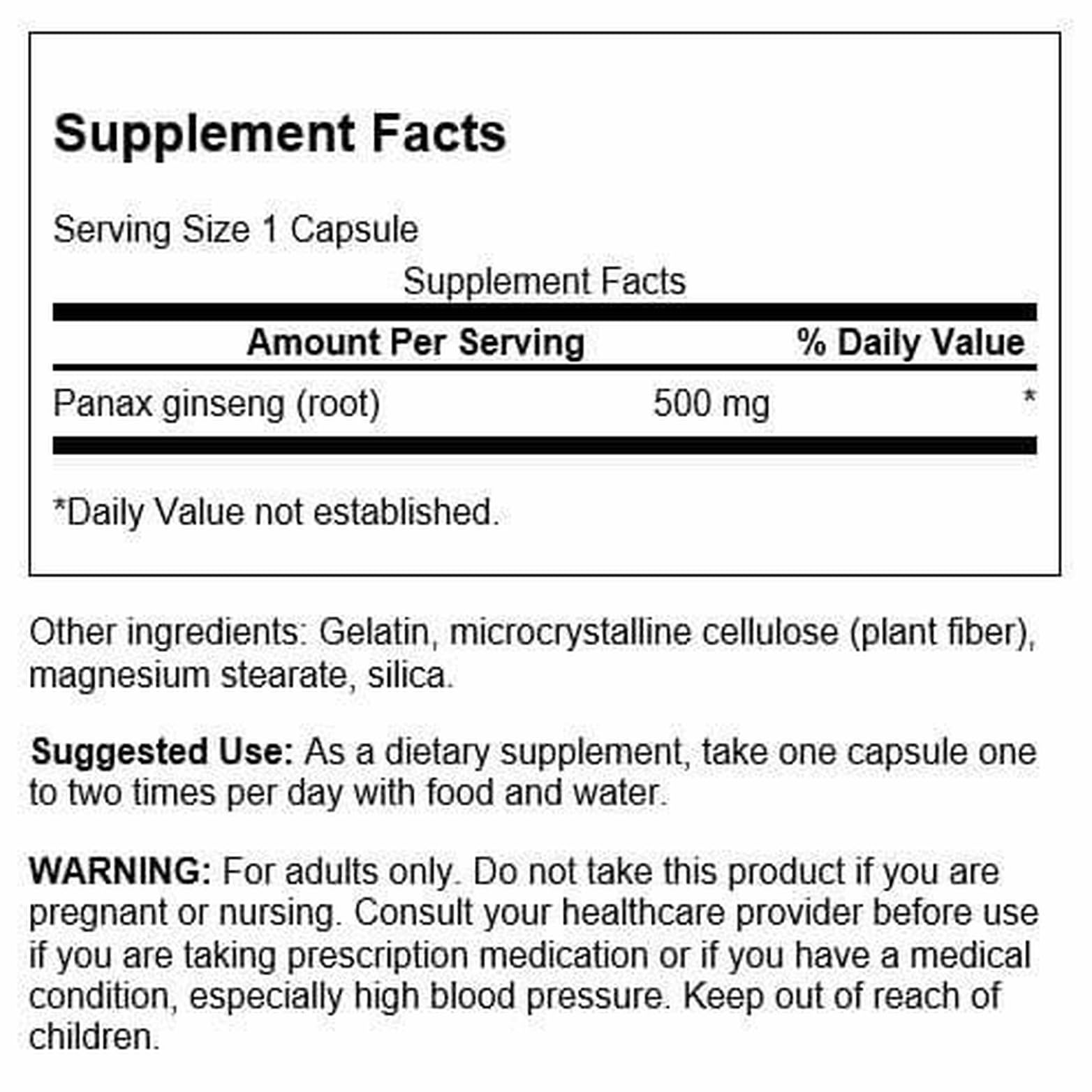Cápsulas Swanson ginseng coreano 500 mg, dosis conveniente para uso diario