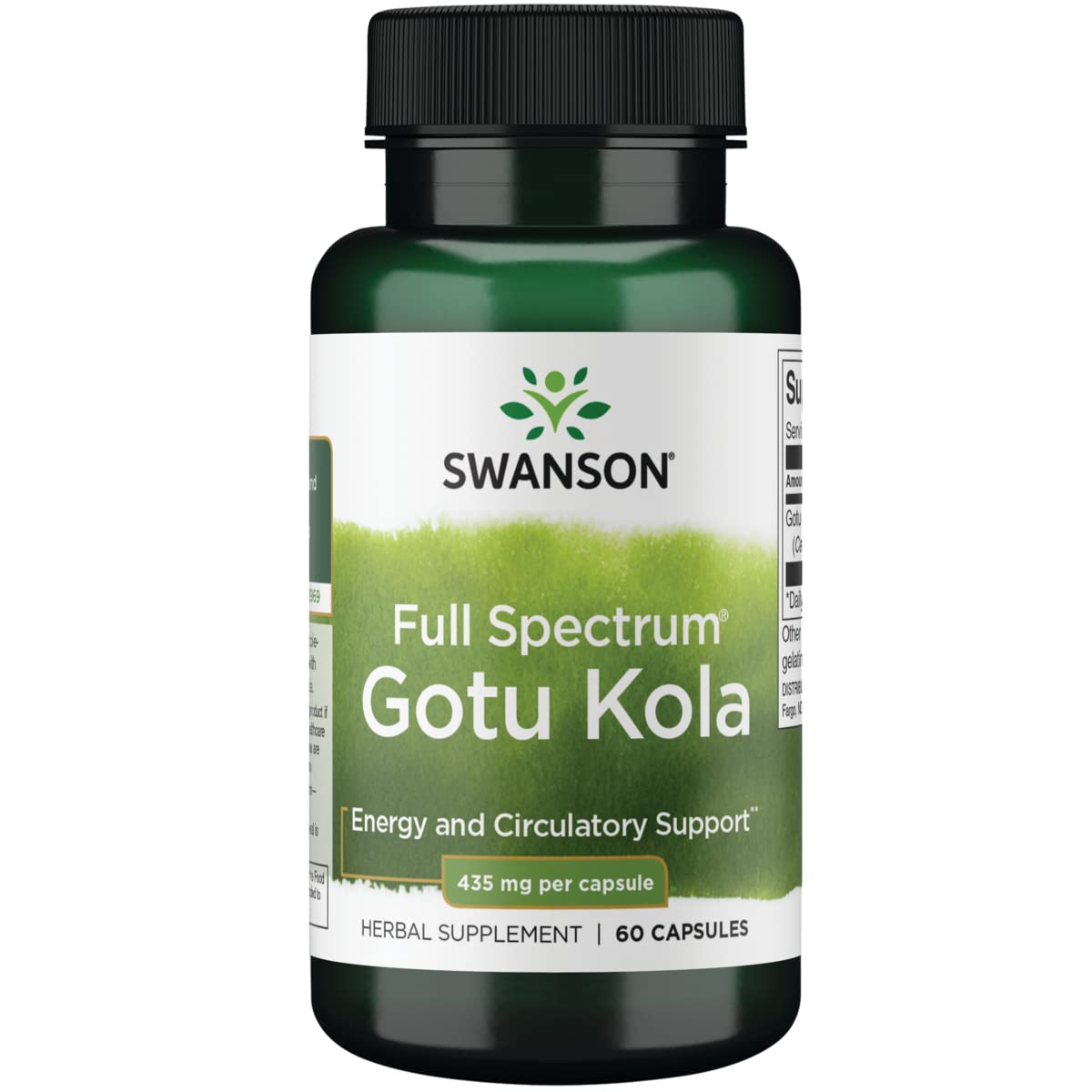 Swanson Gotu Kola envase de cápsulas listo para uso diario y apoyo a la salud vascular.