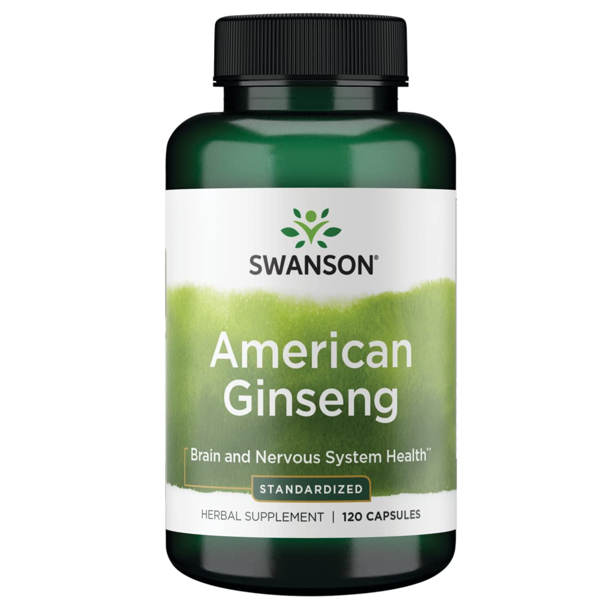 Swanson Ginseng Americano Estándar, botella frontal, posible apoyo a la vitalidad diaria