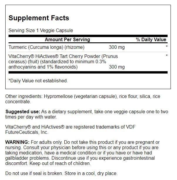 Swanson Hiactives Cereza Ácida Curcuma, cápsulas: antioxidantes para el bienestar general.