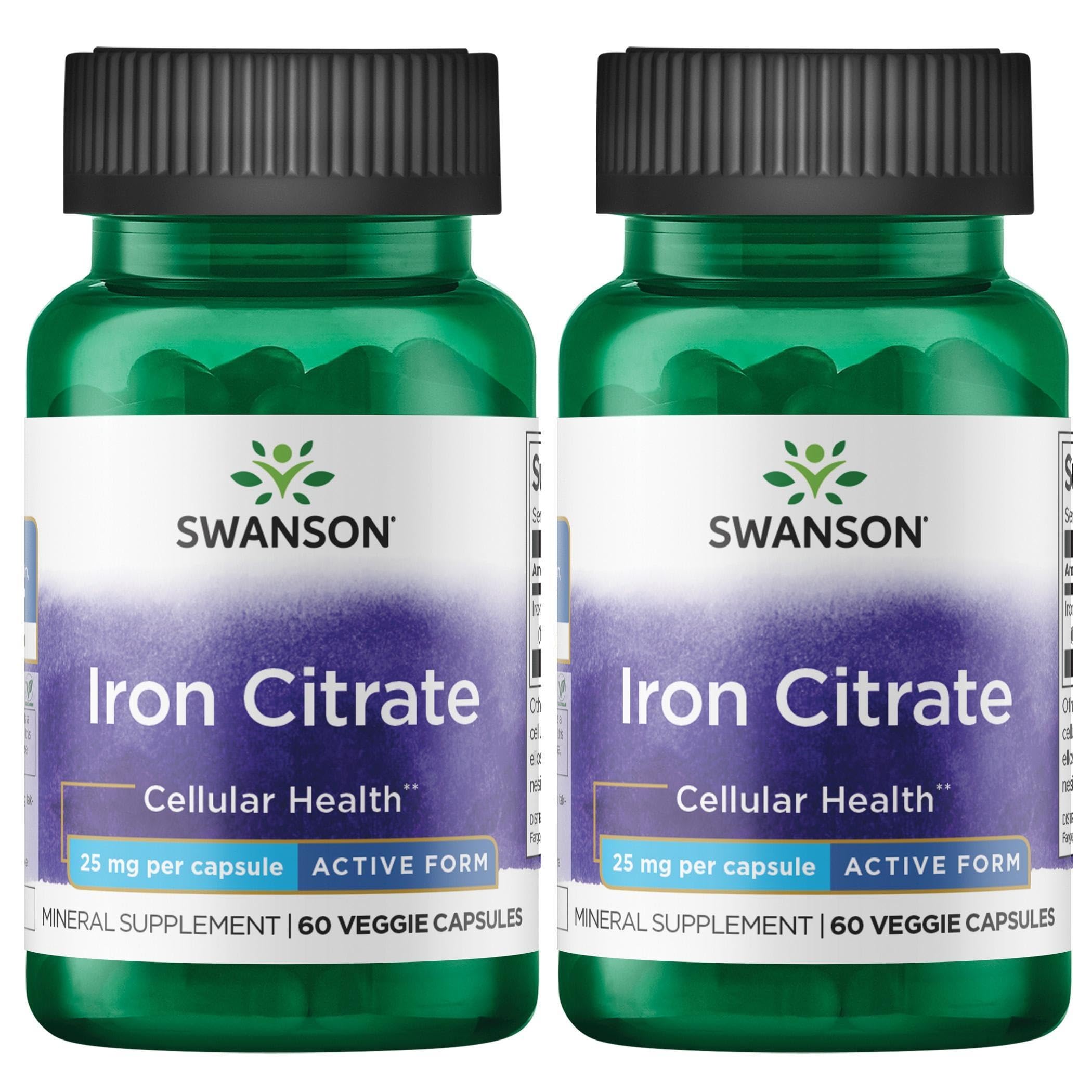 Swanson Hierro Citrato 25 mg en cápsulas vegetales para apoyar la producción de glóbulos rojos