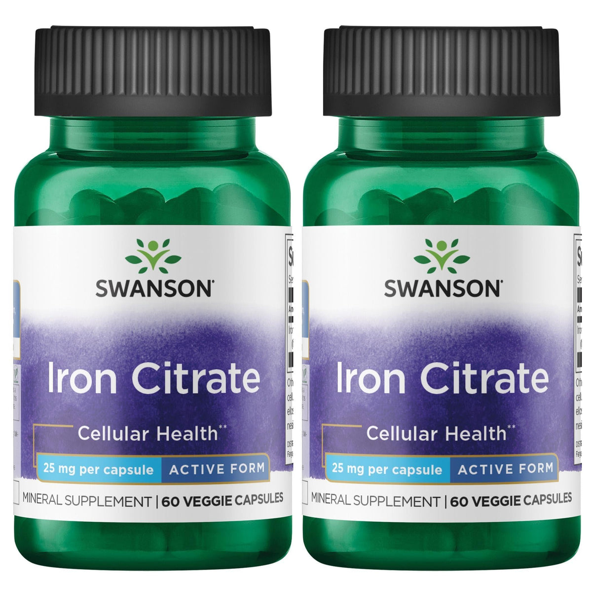 Swanson Hierro Citrato 25 mg en cápsulas vegetales para apoyar la producción de glóbulos rojos
