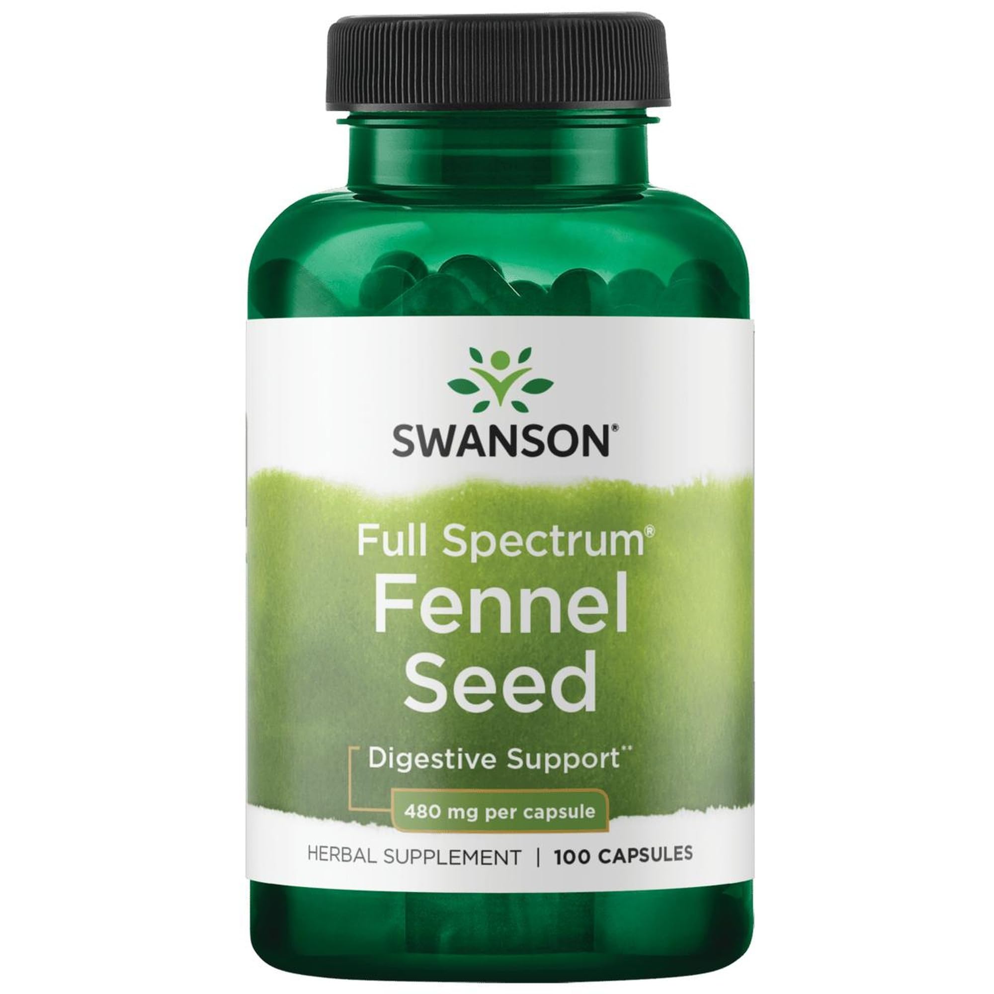 Swanson Hinojo 480 mg en frasco de cápsulas, apoyo digestivo suave