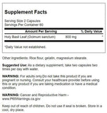 Swanson Hoja de Albahaca Sagrada etiqueta del producto muestra ingredientes y uso recomendado.