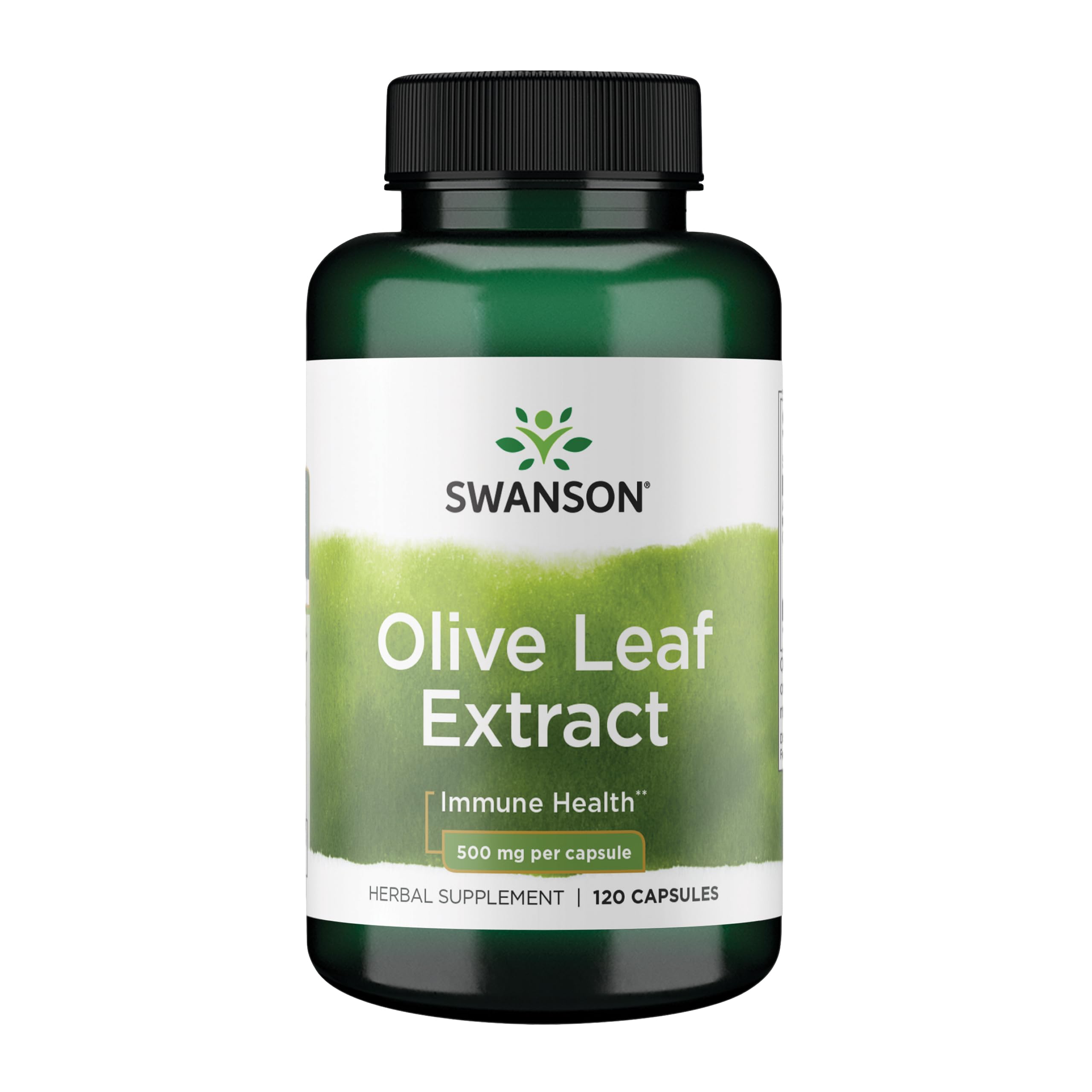 Swanson Extracto de Hoja de Olivo en cápsulas de 500 mg para bienestar diario.