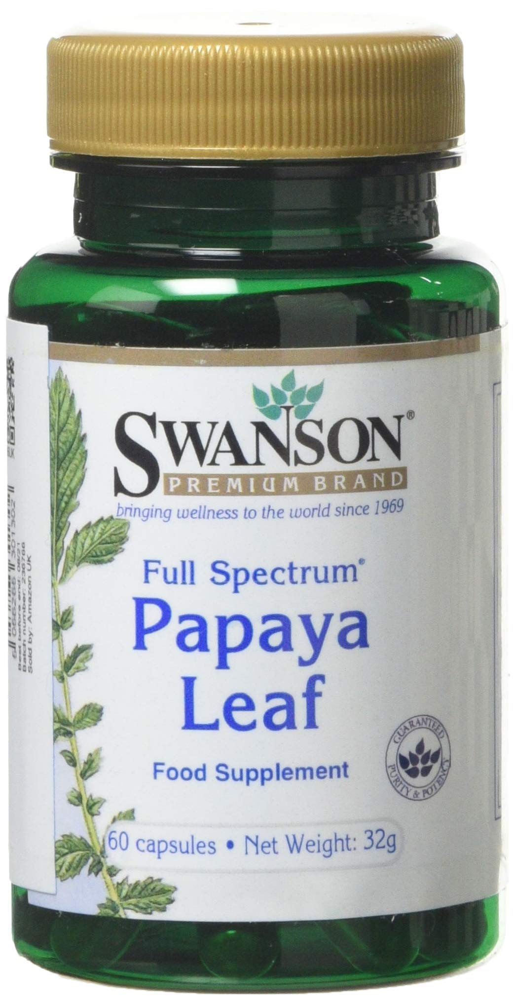 Swanson Hoja de Papaya cápsulas en frasco para apoyo digestivo suave