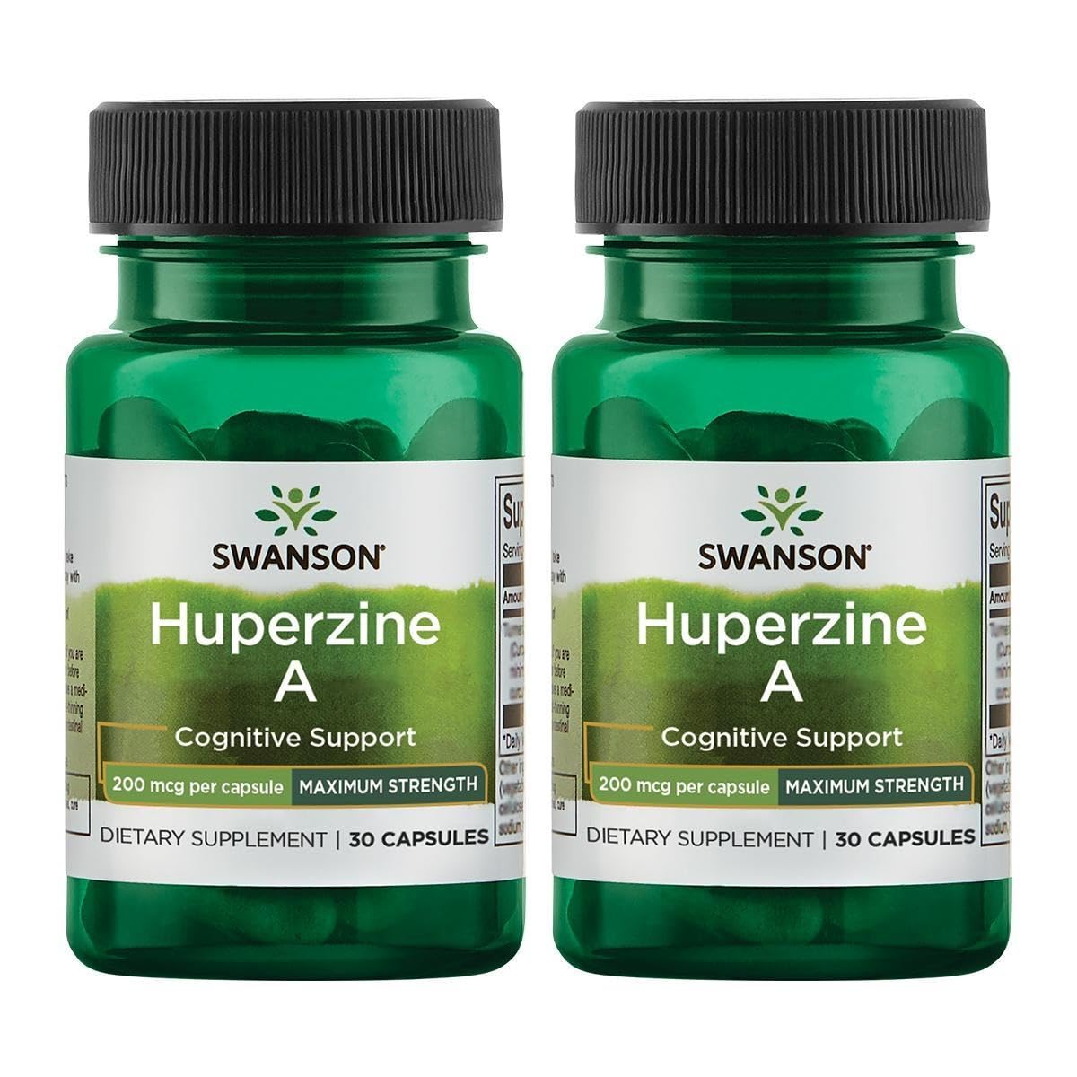Swanson Huperzina A en botella de 200 mcg, posible apoyo a la función cognitiva.