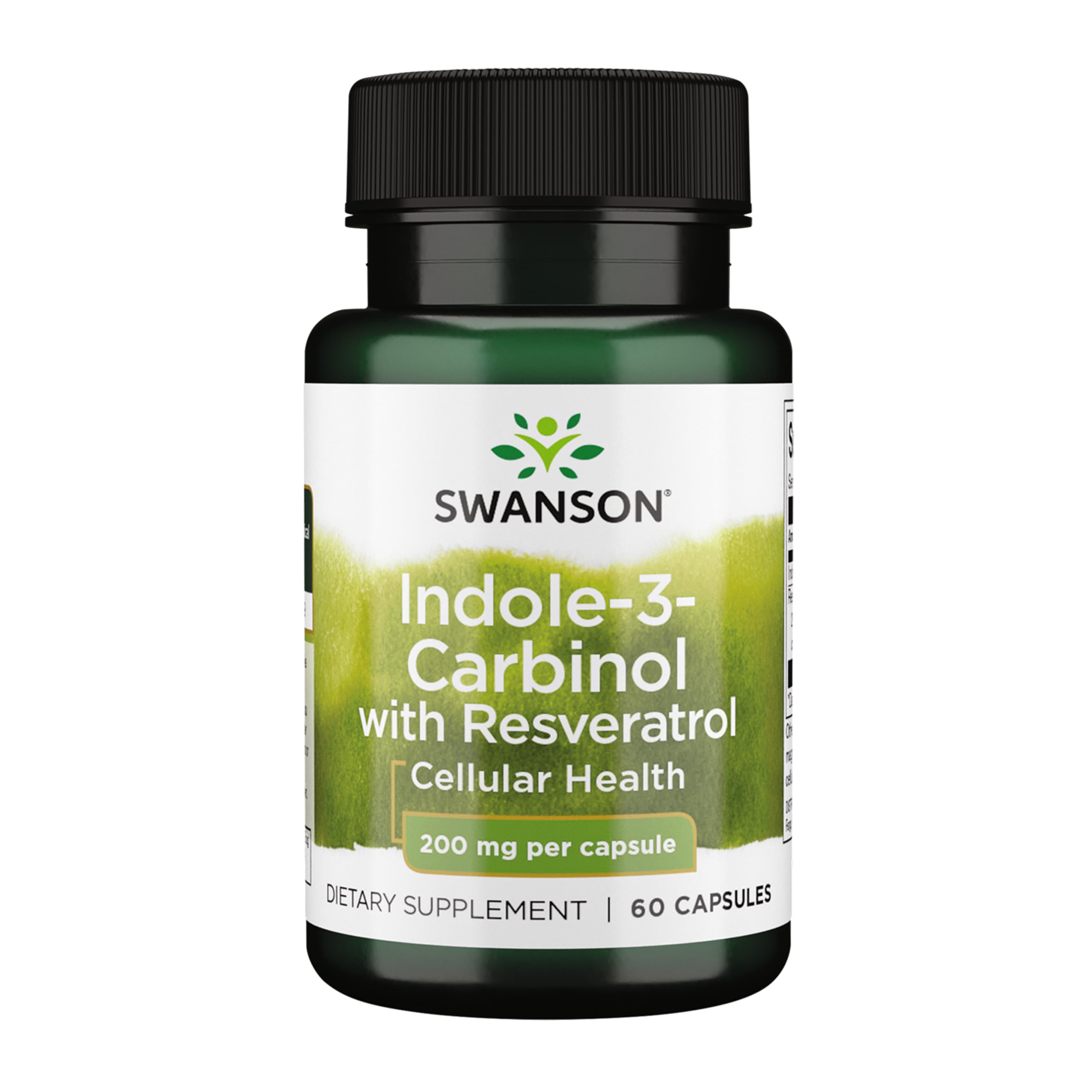 Swanson Indole-3-Carbinol con Resveratrol en botella, apoyo a la salud celular diaria.