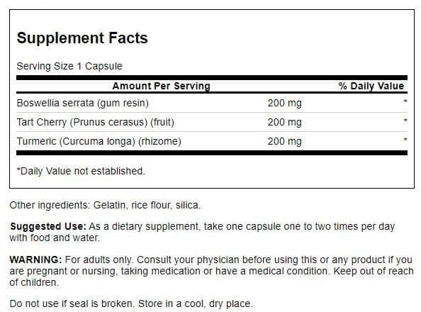 Swanson ingredientes cúrcuma Boswellia cereza, mezcla natural para bienestar articular