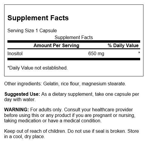 Swanson Inositol 650 mg cápsulas detalle, uso diario para bienestar general