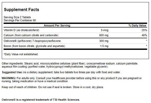 Swanson Ipriflavone Complex Ostivone, etiqueta del producto, formato en tabletas para uso diario.