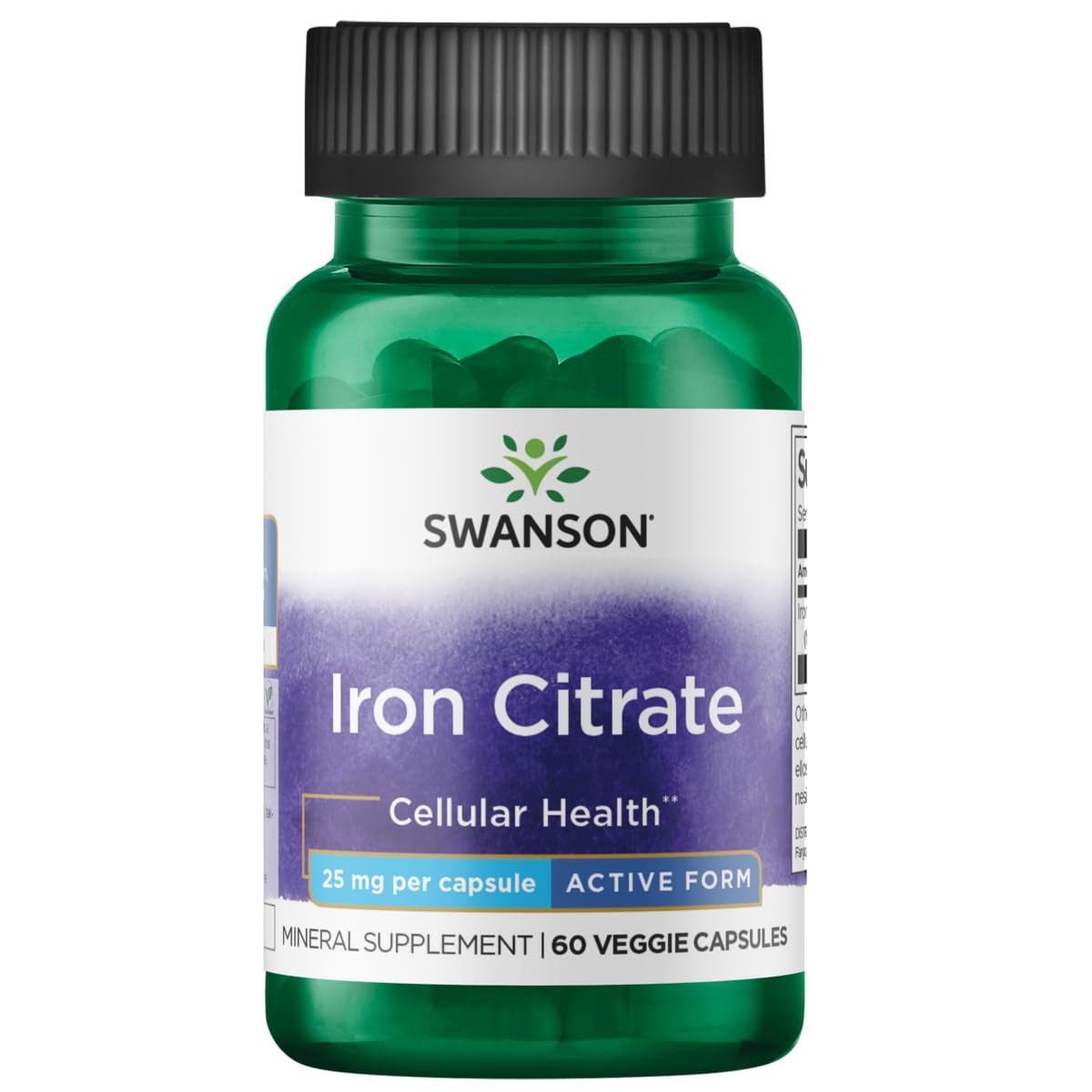 Swanson Iron Citrate 25 mg, botella vertiendo, apoya la producción de glóbulos rojos