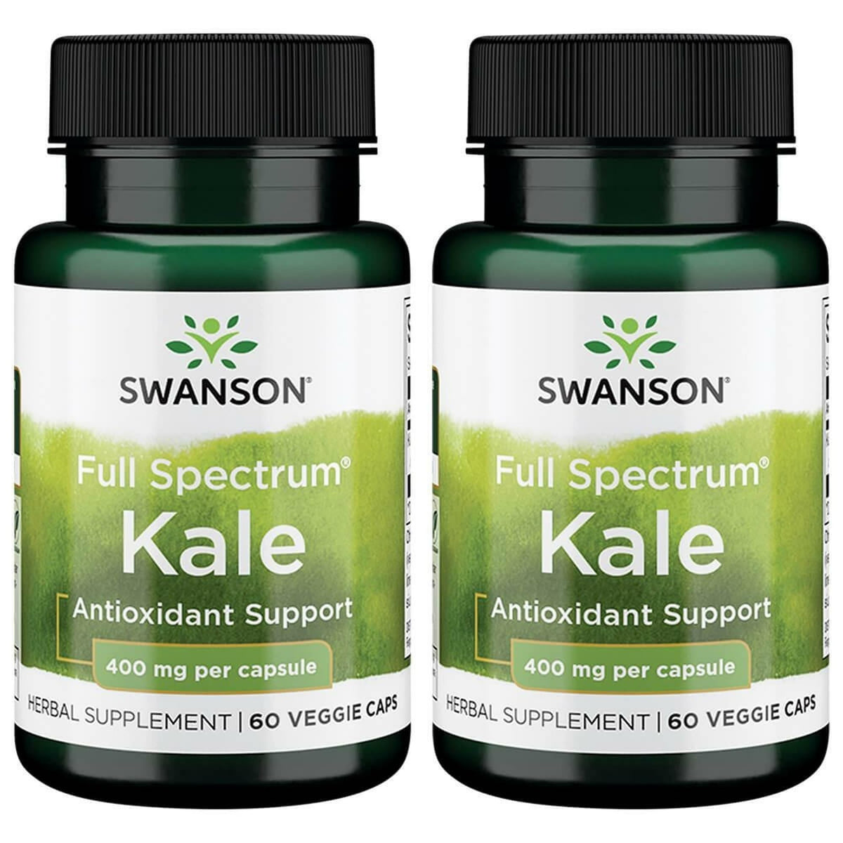 Swanson Kale 400 mg, cápsulas veganas para apoyo nutricional diario.