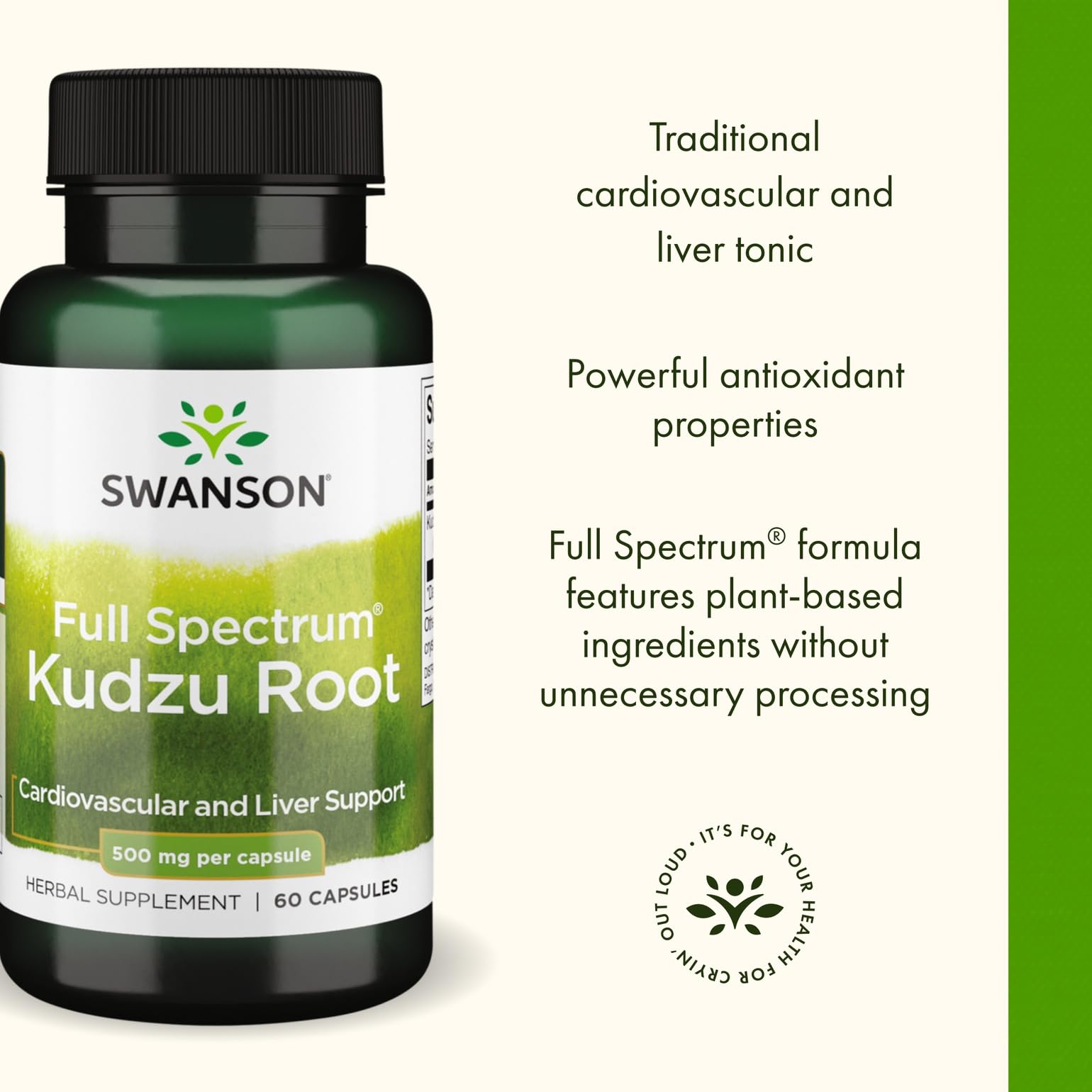 Swanson Kudzu Raíz, interior de cápsulas, consumo suave y cómodo.