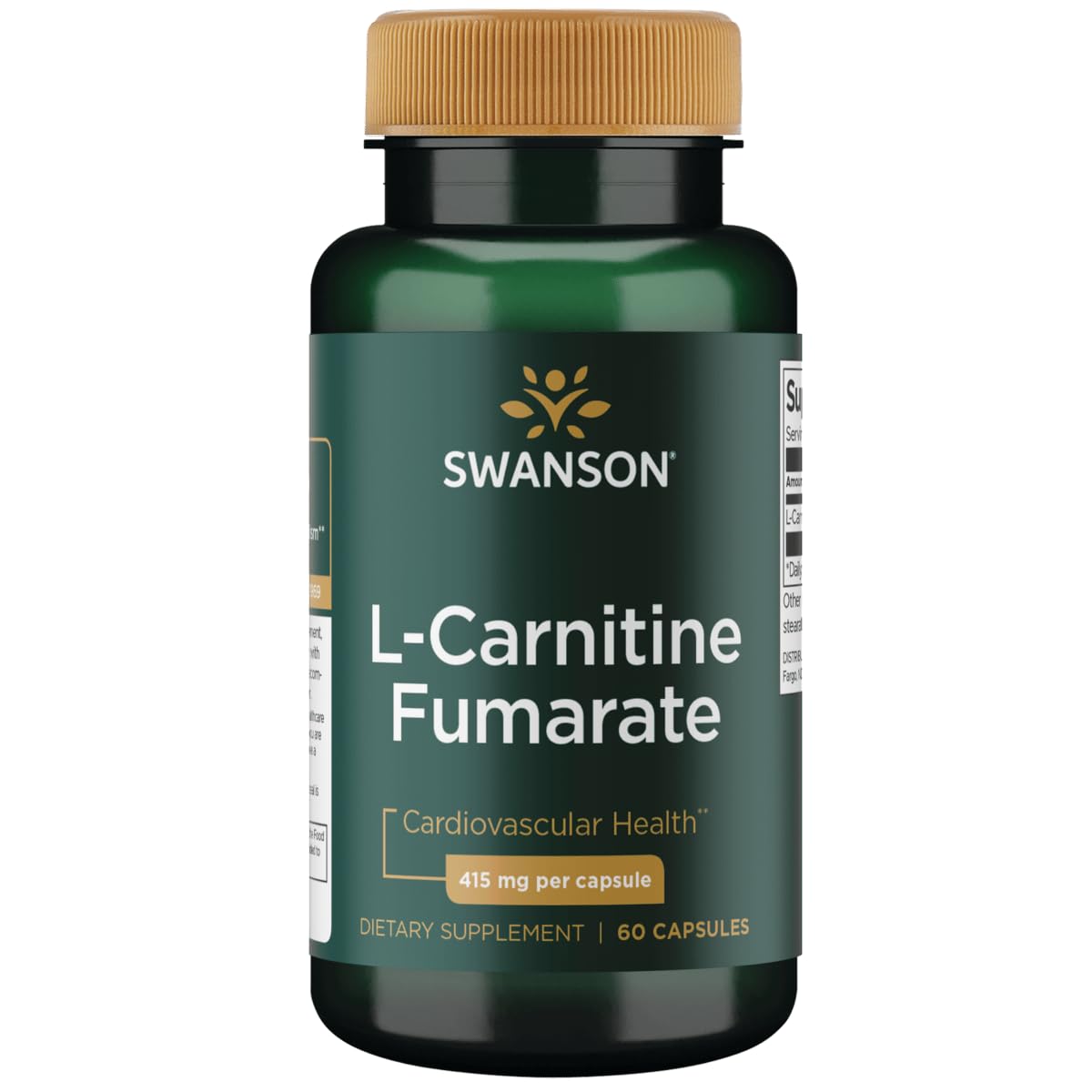 Swanson l-carnitina fumarato 415 mg cápsulas en botella para soporte metabólico.