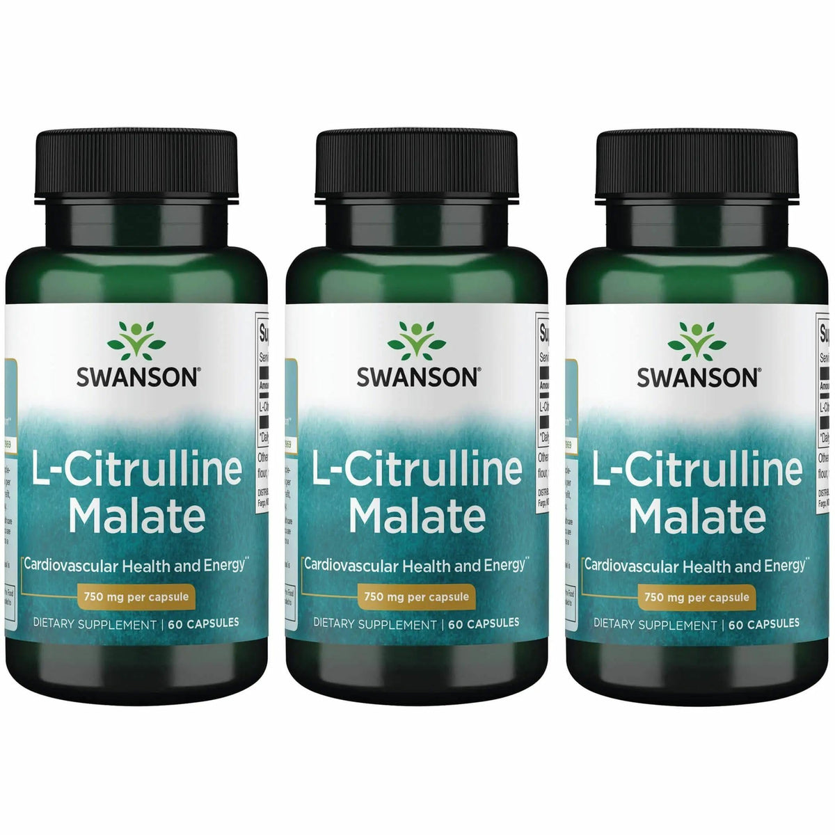 Swanson L-Citrulline Malate envase de cápsulas para energía sostenida.
