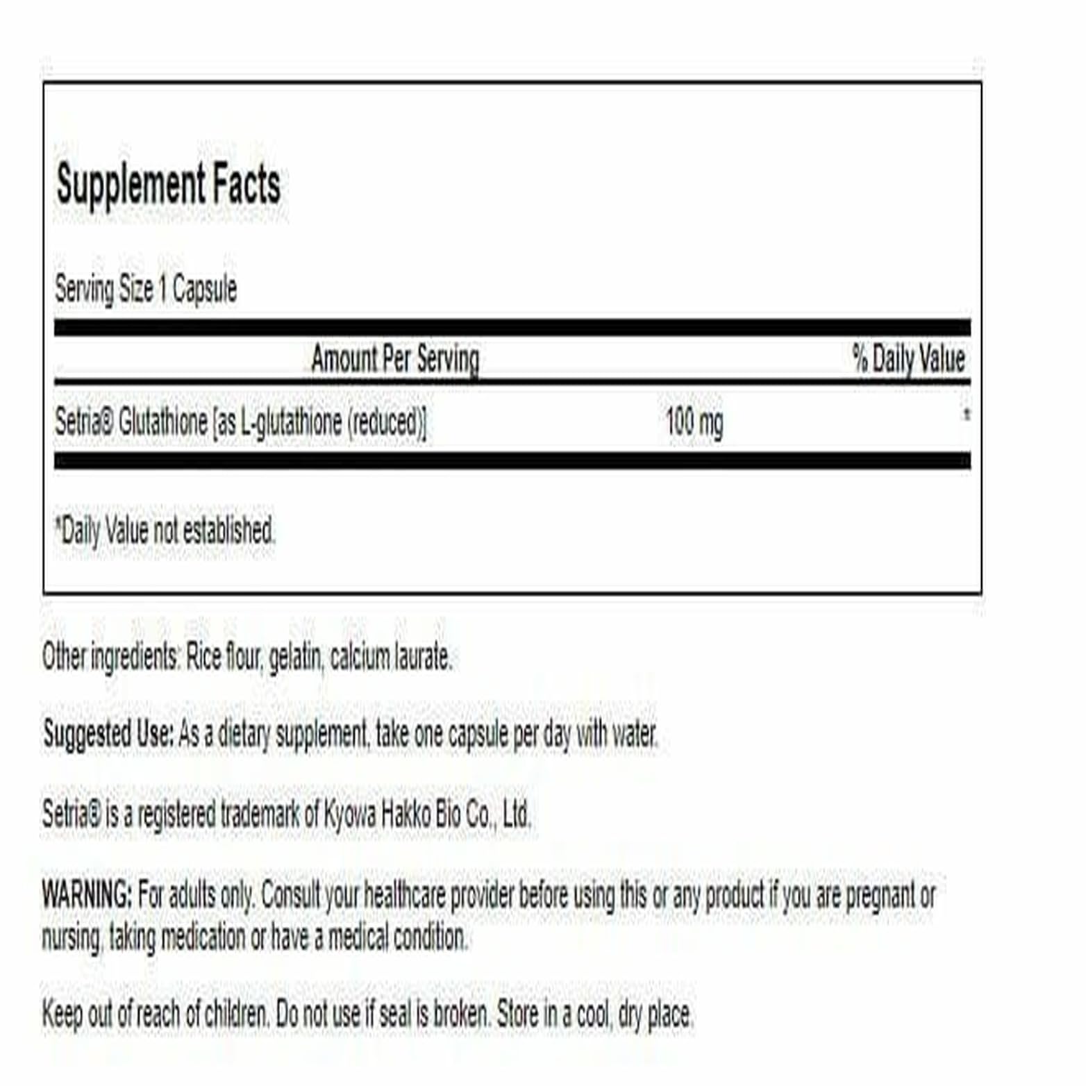 Swanson L-Glutatión, etiqueta frontal, información clara sobre ingredientes.