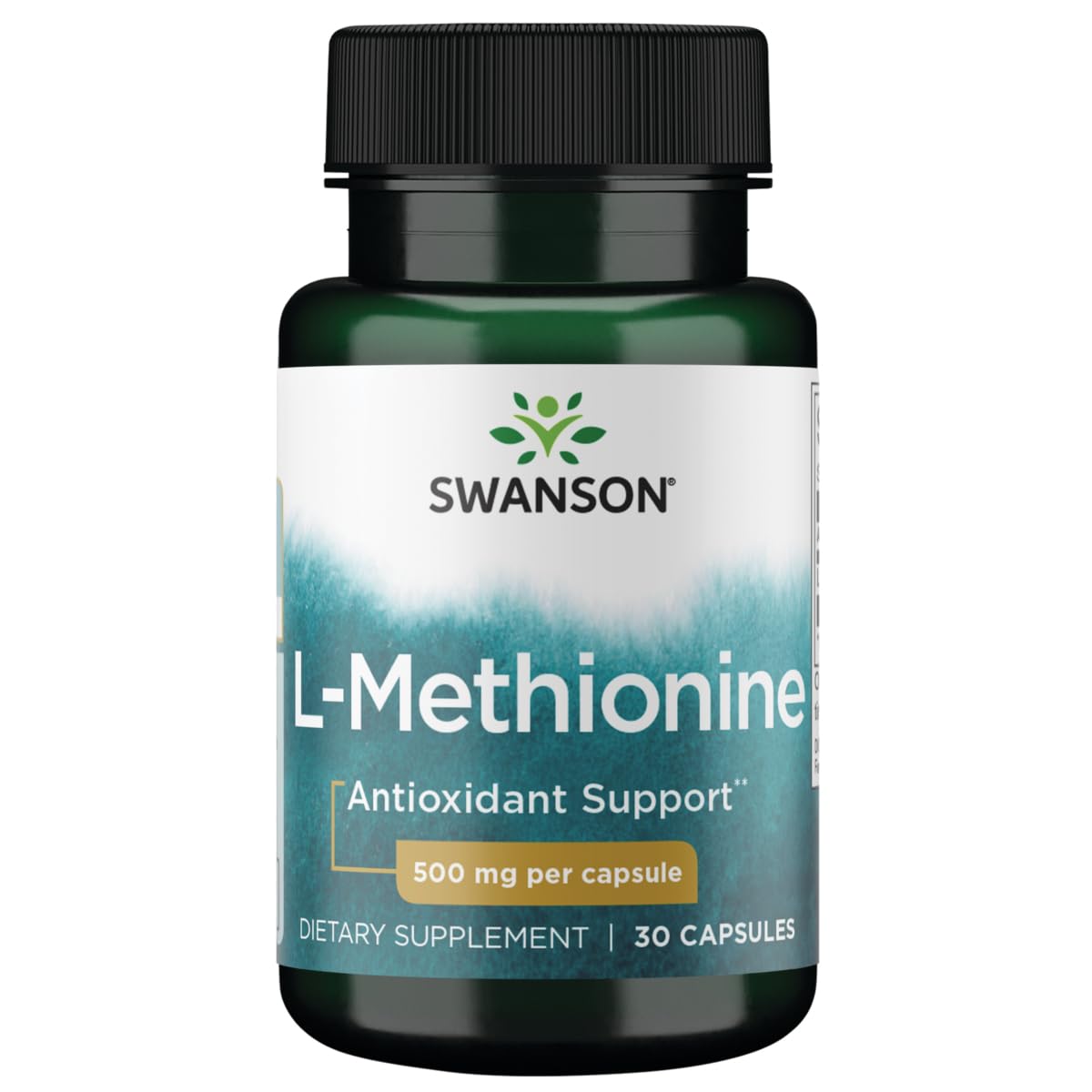 Swanson L-metionina, botella 500 mg, apoyo al bienestar hepático.