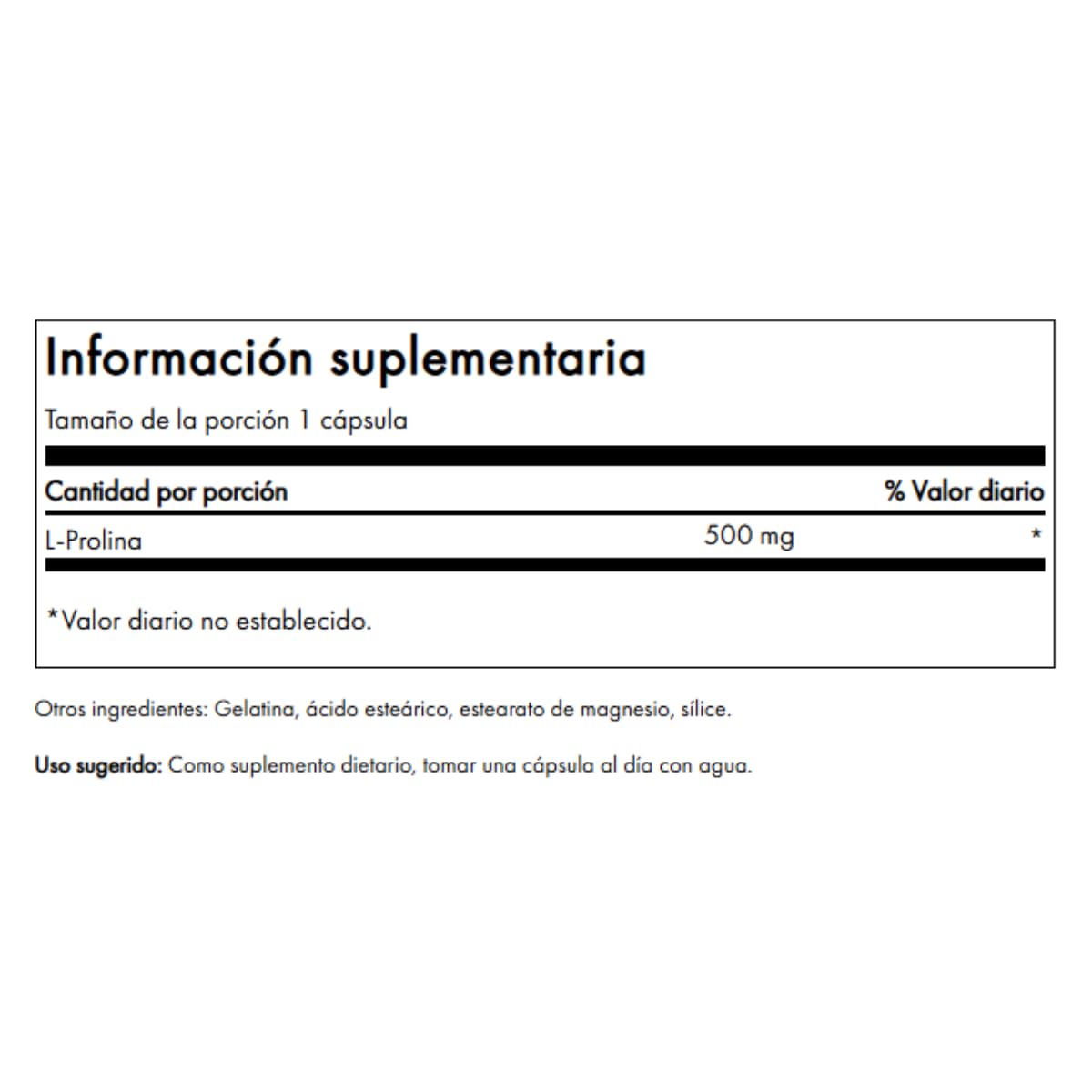 Swanson L-Prolina cápsulas etiqueta: información de calidad y uso diario