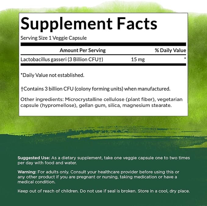 Swanson Lactobacillus Gasseri Probiotico cápsulas fáciles de tomar para bienestar intestinal.