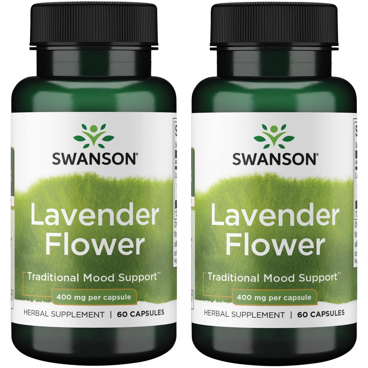 Cápsulas de Swanson Lavanda de 400 mg para apoyo emocional y relajación diaria.