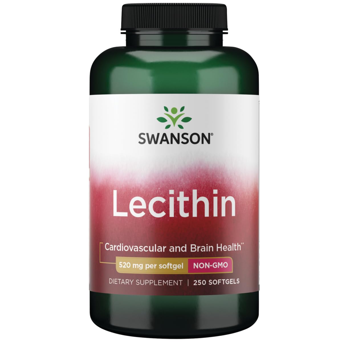 Swanson Lecitina No OGM 520 mg, botella de cápsulas suaves para apoyar la salud cardiovascular