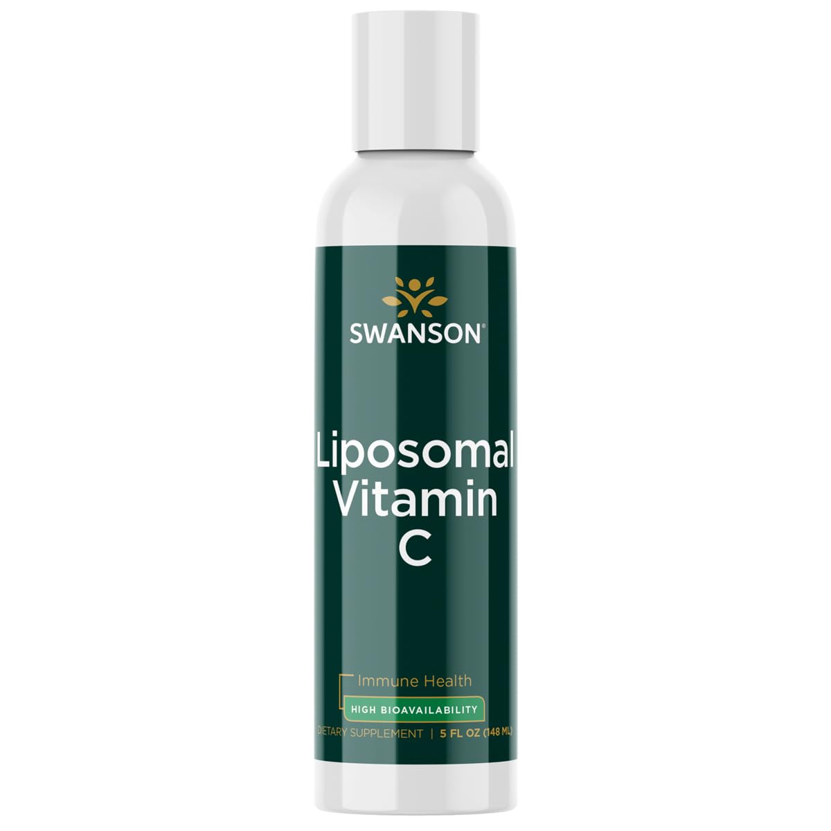 Swanson Vitamina C liposomal, botella vertiendo, entrega suave en la toma diaria.