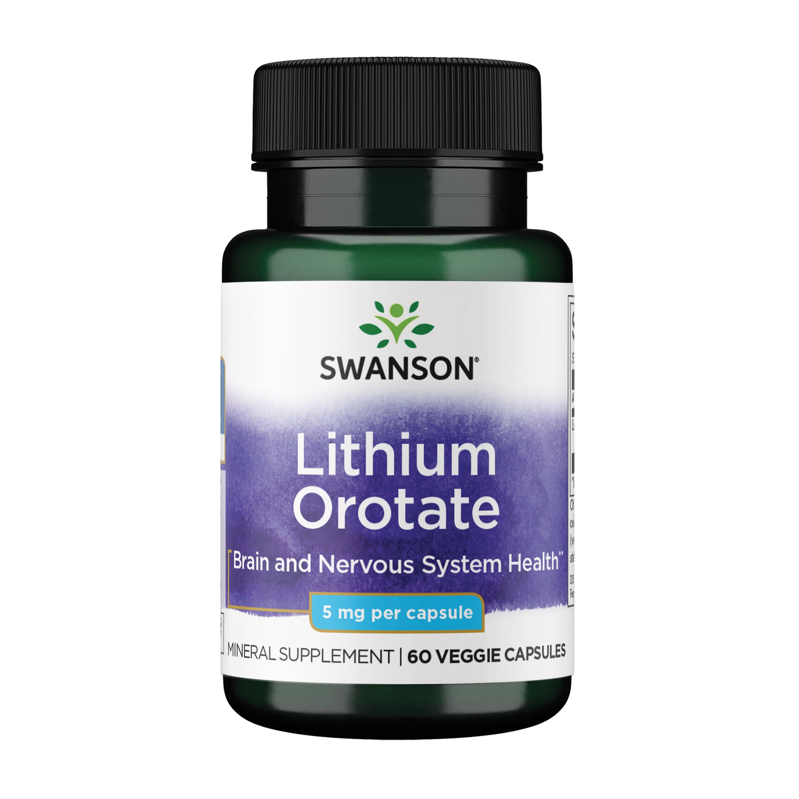 Swanson Lithium Orotate: botella de cápsulas vegetales para bienestar diario.