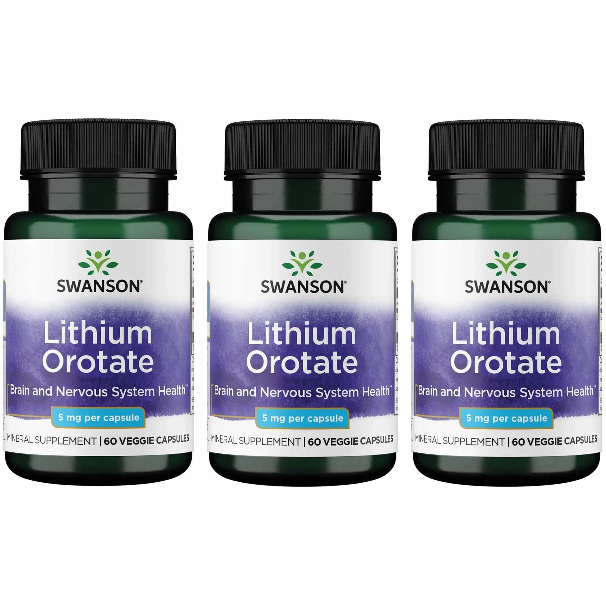 Swanson Lithium Orotate, botella de cápsulas, apoyo para el bienestar emocional diario.