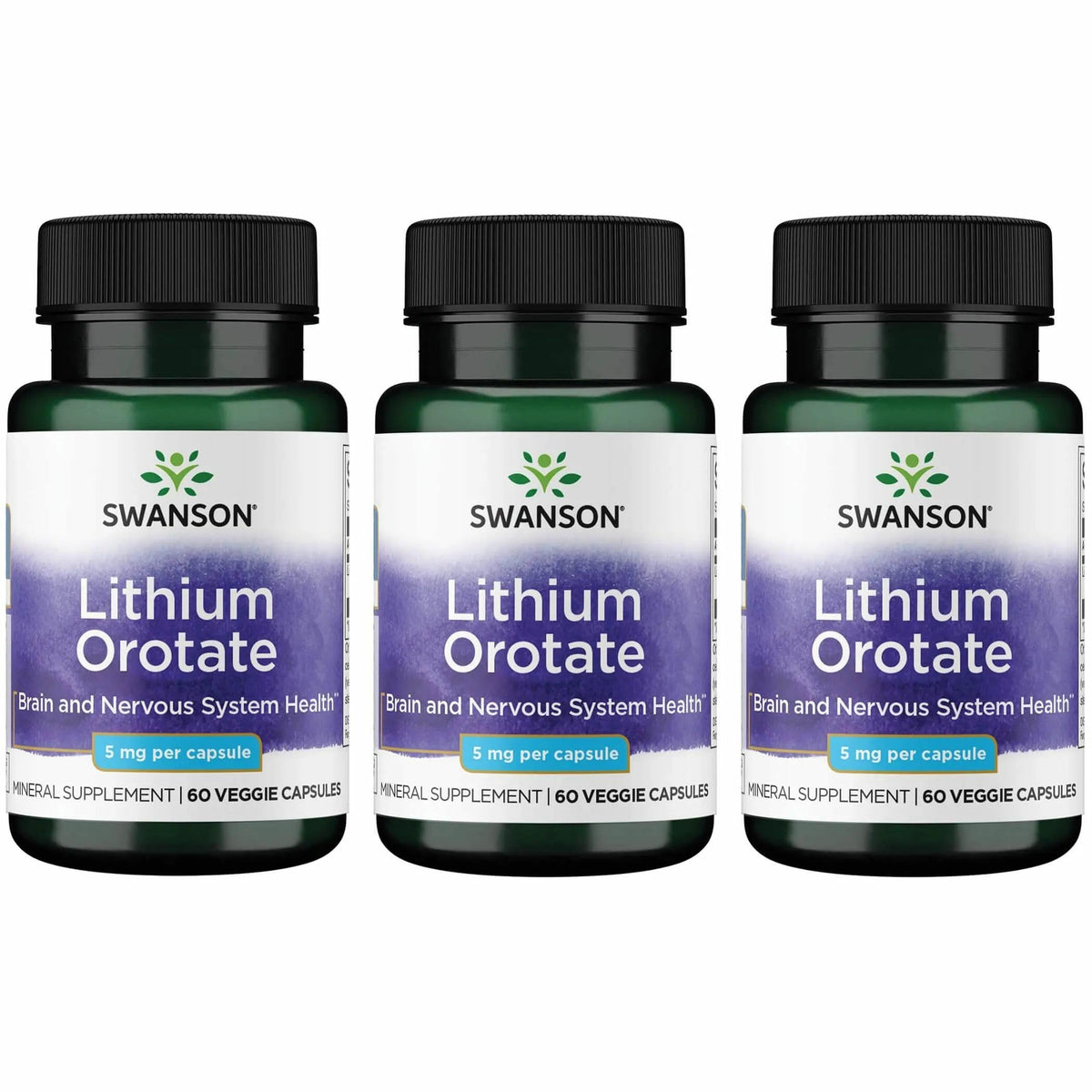 Swanson Lithium Orotate, botella de cápsulas, apoyo para el bienestar emocional diario.