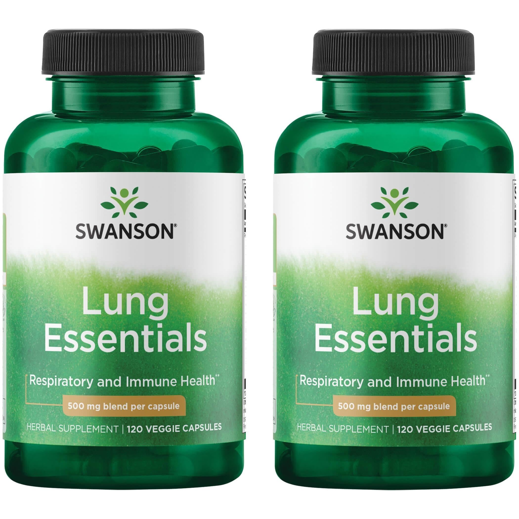 Swanson Lung Essentials: botella con cápsulas vegetales para apoyar la inmunidad y la respiración