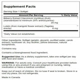 Swanson Luteína Bilberry 60 Sgels: etiqueta detallada con antioxidantes para la macula