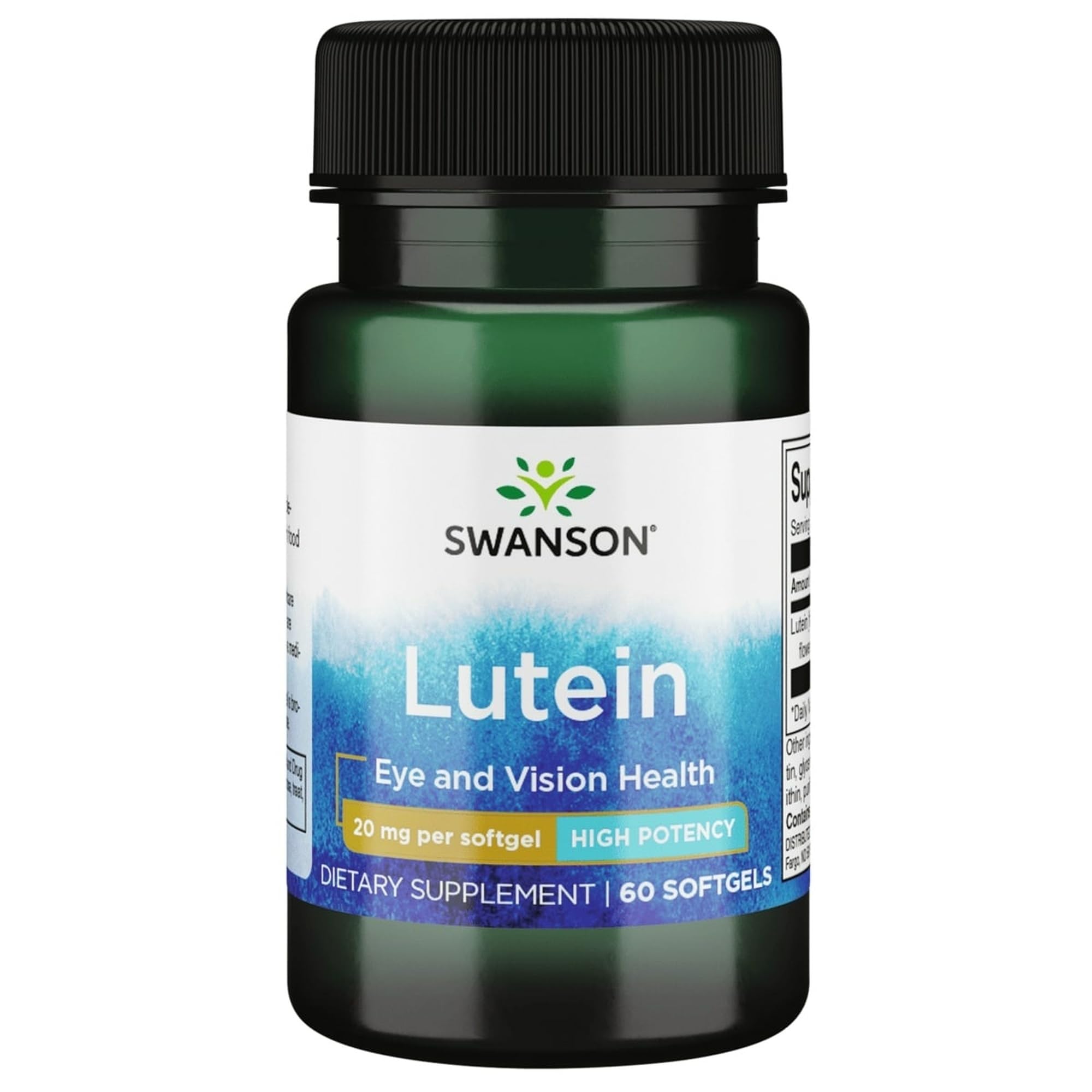 Swanson Luteína 20 mg, botella con 60 cápsulas, apoyo a la visión diaria.