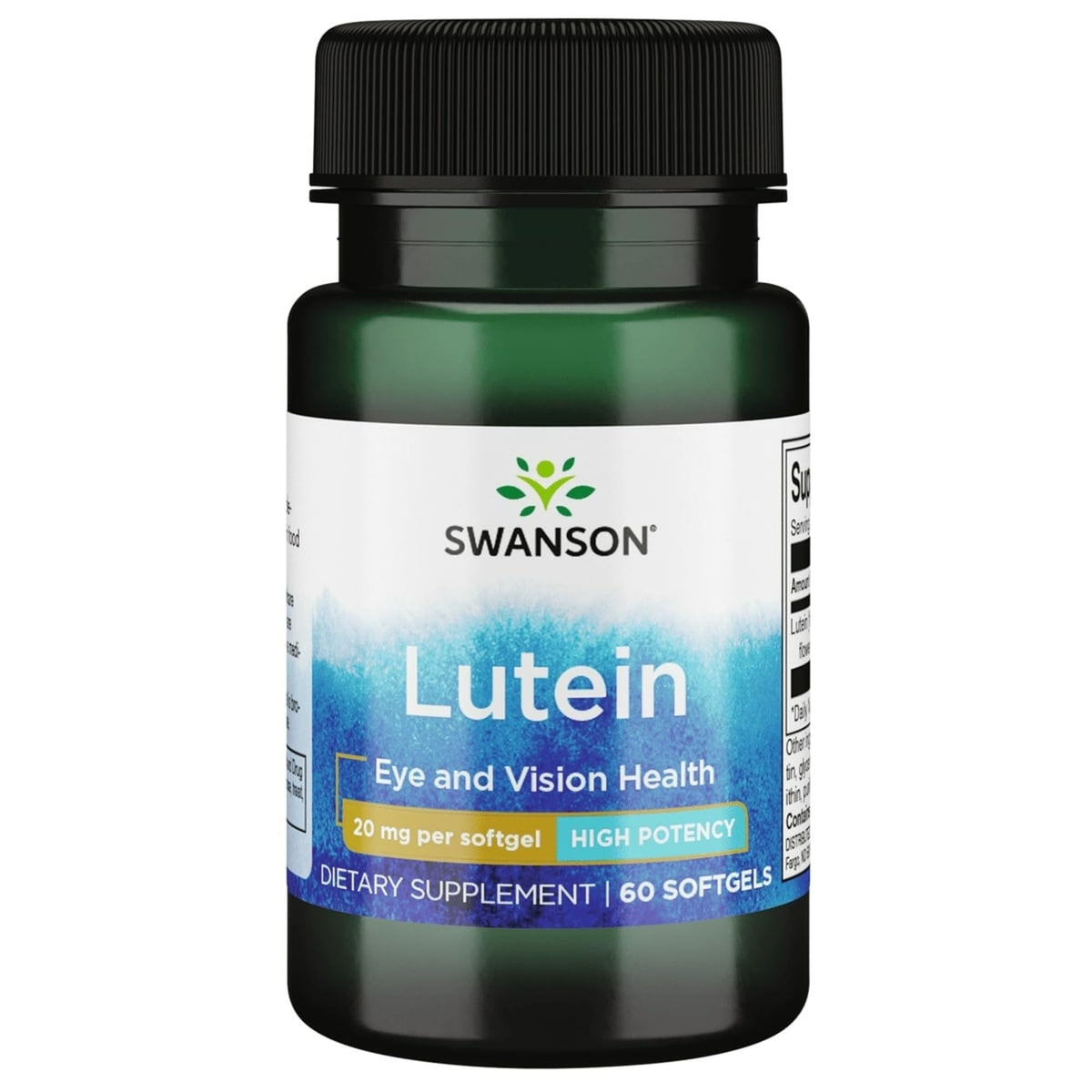 Swanson Luteína 20 mg, botella con 60 cápsulas, apoyo a la visión diaria.